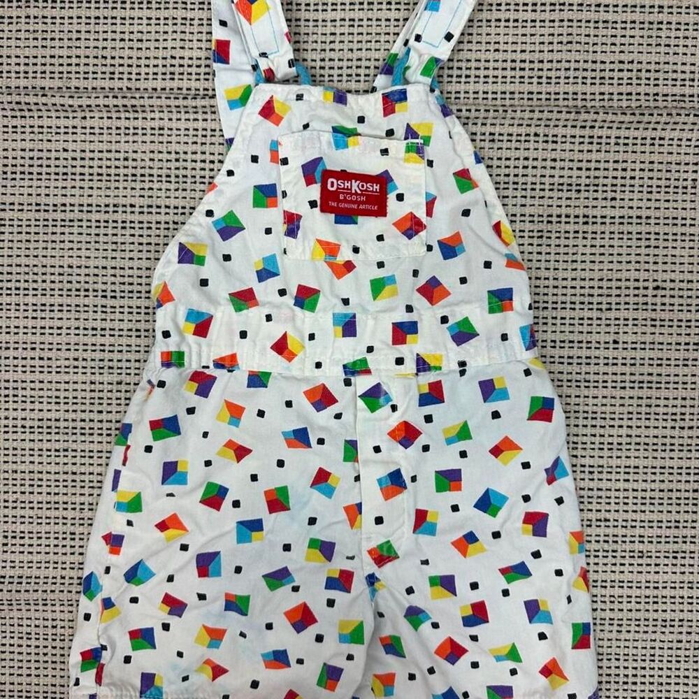 Vintage 90’s Oshkosh Rare Shortalls Geometric Shapes Kids 3T Overalls